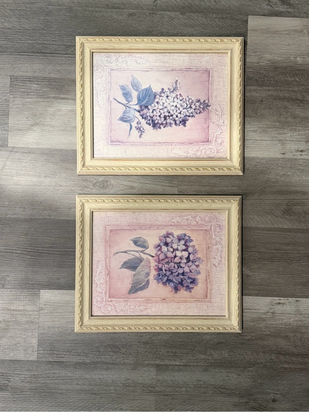 Floral Wall Art Print in Purple and Cream - Set of 2